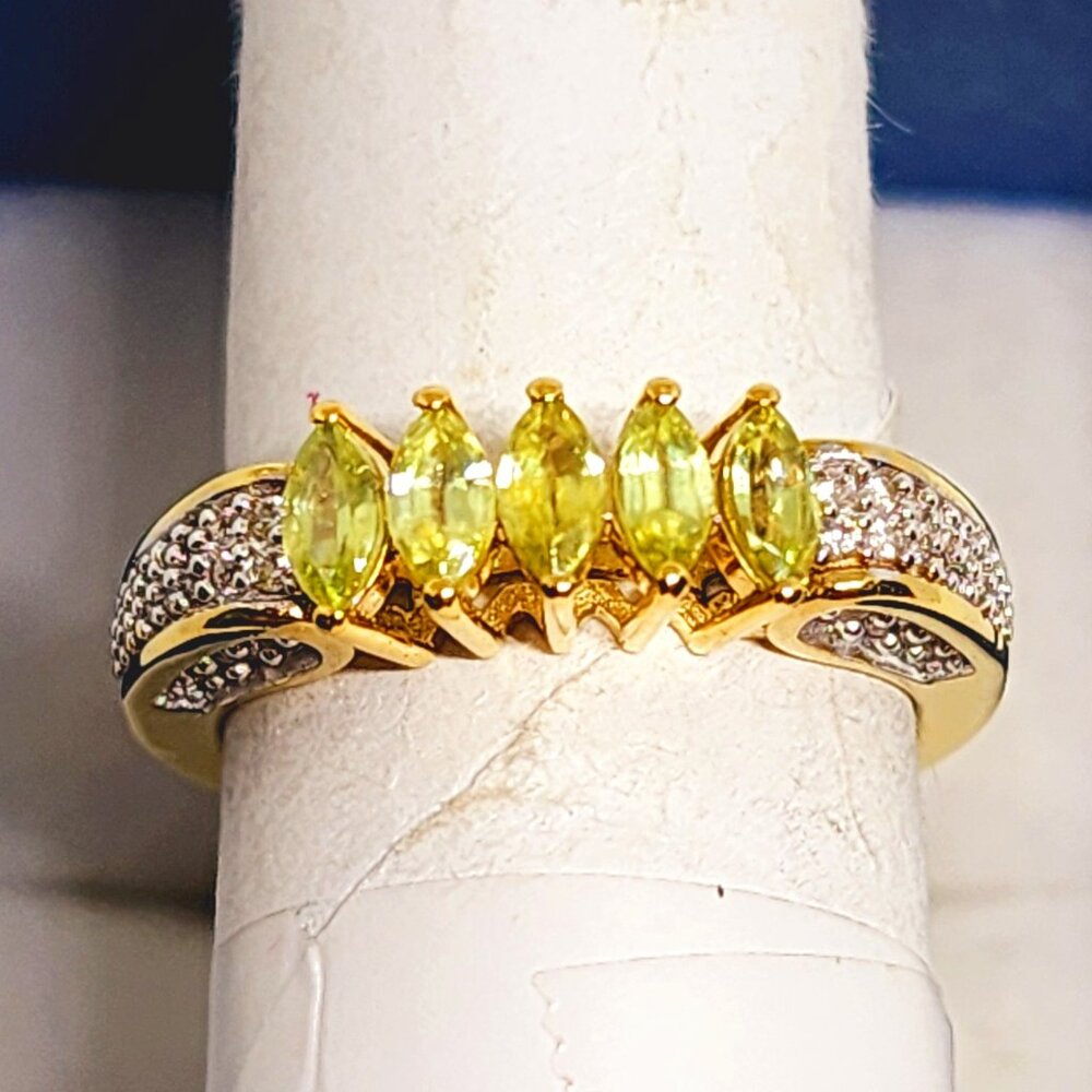 Premium Sphene & White Zircon ring in 18K Yellow Gold over 925 SS sz 8 1.65 tcw - Picture 4 of 6